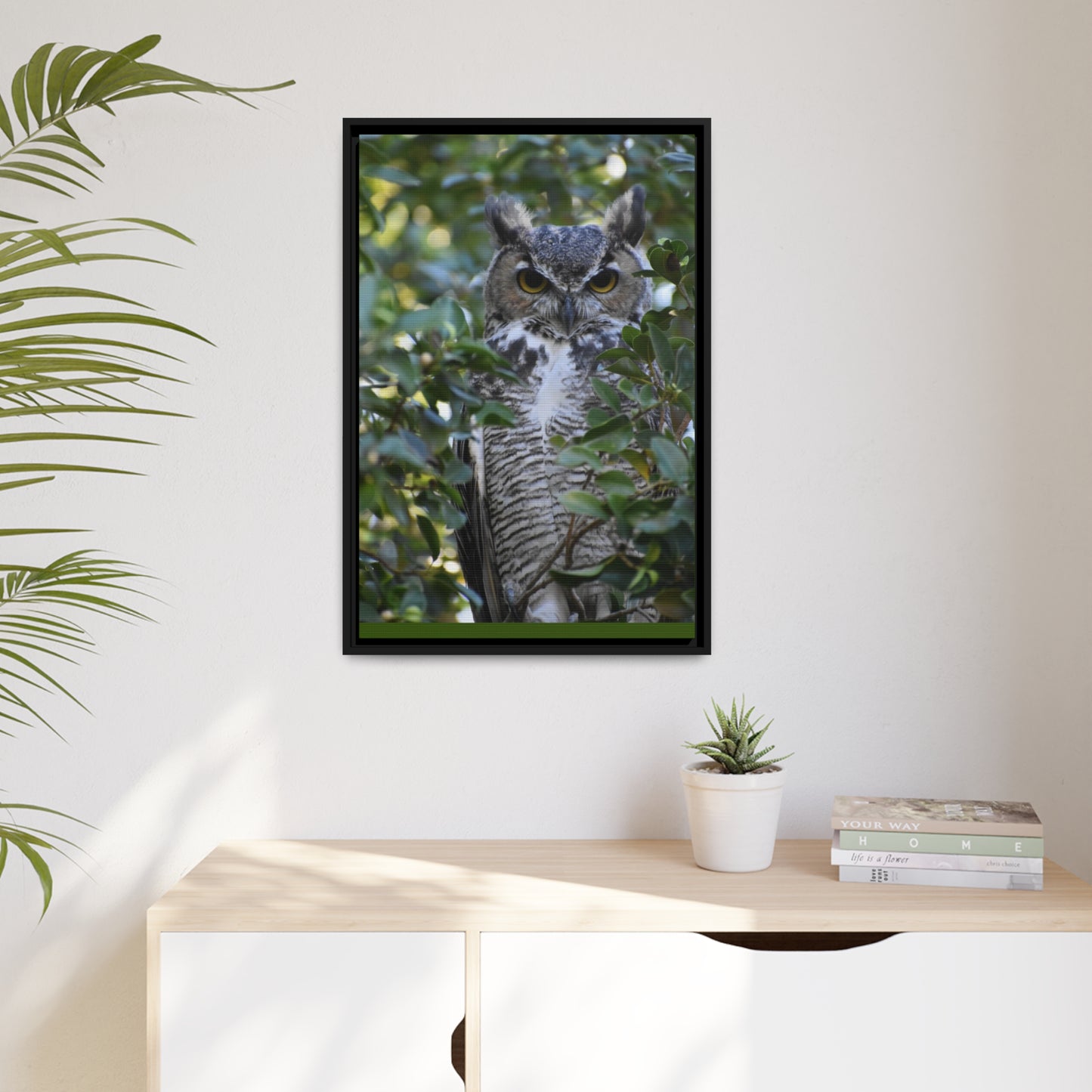 Great Horned Owl Canvas, Black Frame