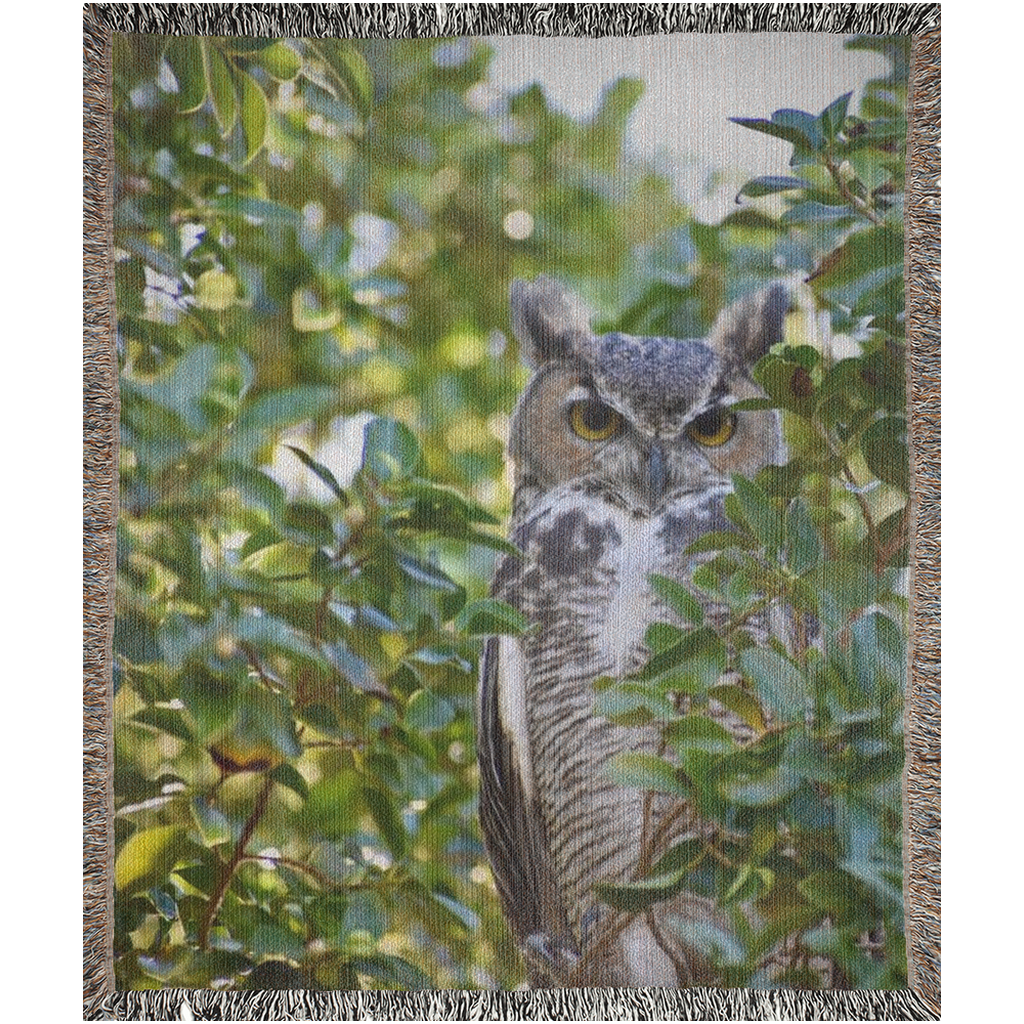 Great Horned Owl Woven Blanket