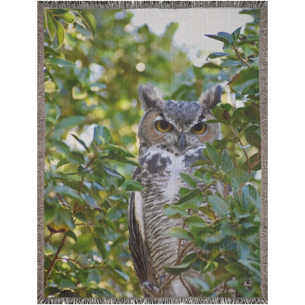 Great Horned Owl Woven Blanket